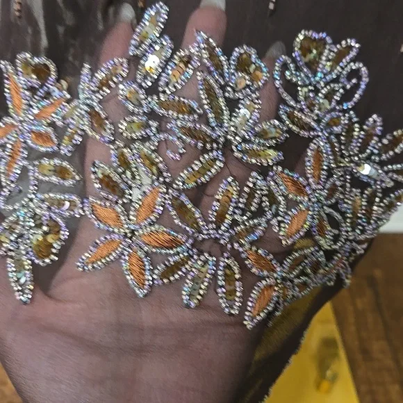 Vintage Papell Boutique Beaded Silk Slip Dress Brown 1920s Gatsby Evening Size 8 - Picture 4 of 10